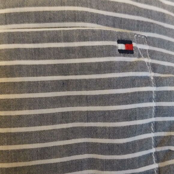 Tommy Hilfiger grey & white striped cotton button up tunic blouse L - Picture 4 of 8